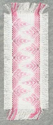 Huck bookmark, my own design
<p>I designed this with the help of a book on monk's cloth.&nbsp; I thought the effect of the zigzag in the center would look great...and I really like it!&nbsp; This is the finished bookmark, with sides and top cross threads removed.</p>
Keywords: cross stitch