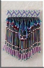 Jeweled beaded bar pin
This is a Mill Hill jeweled beaded bar pin kit.  This is made in peyote stitch.  I made this pin for myself.  It kind of has two rows of fringe, though it's impossible to tell from the pic.  This is the manufacturer's pic, since mine didn't turn out.
Keywords: beading