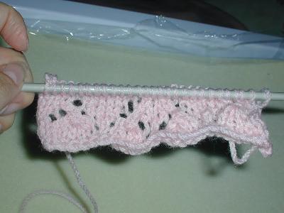 Soap sack
Beginning of a knitted soap sack.  It's finished now; I've done everything except join it together.  I believe this came from Creative Knitting Magazine.  This is made in a superwash wool yarn.
Keywords: knitting
