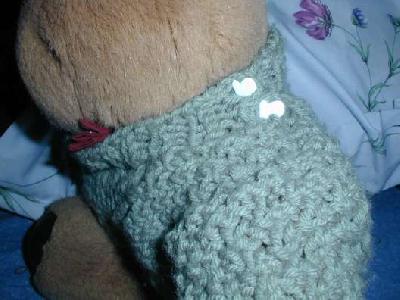 Rupert's sweater - bunny buttons
This is another view of Rupert's sweater.  In case it's hard to tell, the buttons are bunnies.  (Rupert makes quite the handsome model, doesn't he?)
Keywords: knitting