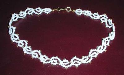 Picot lace choker
This is a picot lace choker, made from a lace pattern in Beadwork magazine.  I made this as a choker.
Keywords: beading