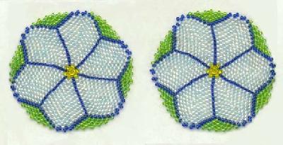 Flower motifs in flat, round peyote stitch
This was my first bead commission.  On the spot I had to learn flat, round peyote stitch.  I found it a very enjoyable technique, and not hard to do at all!
Keywords: beading