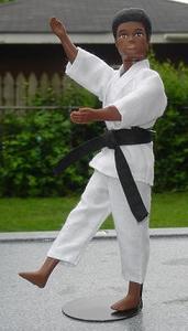 Hai Karate!
Remember that after-shave product from the 1970's? This is a standard white karate gi with black belt. Here, Van shows off his moves.
