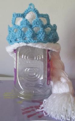Frozen hat with tiara
<p>My model was in school so the juice jug subbed.</p>
