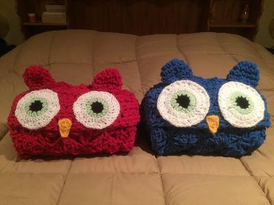 Hood Owl Blankets
<p>My great grandkids wanted a red owl blanket and a blue owl blanket last Christmas. They got it!</p>
<p>&nbsp;</p>
<p>&nbsp;</p>
Keywords: blankets